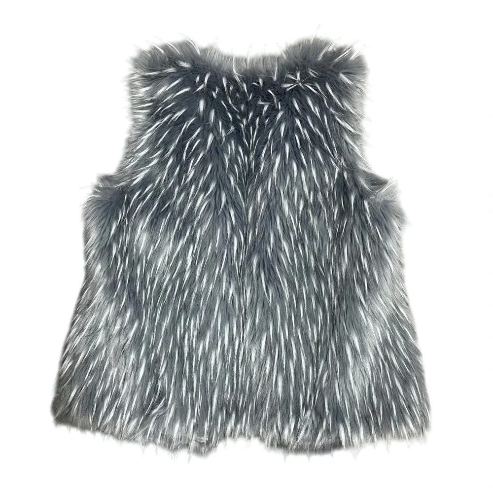 Anna & Chris Womens Grey Frosted Faux Fur Vest Open Front Shaggy Plush Large‎
